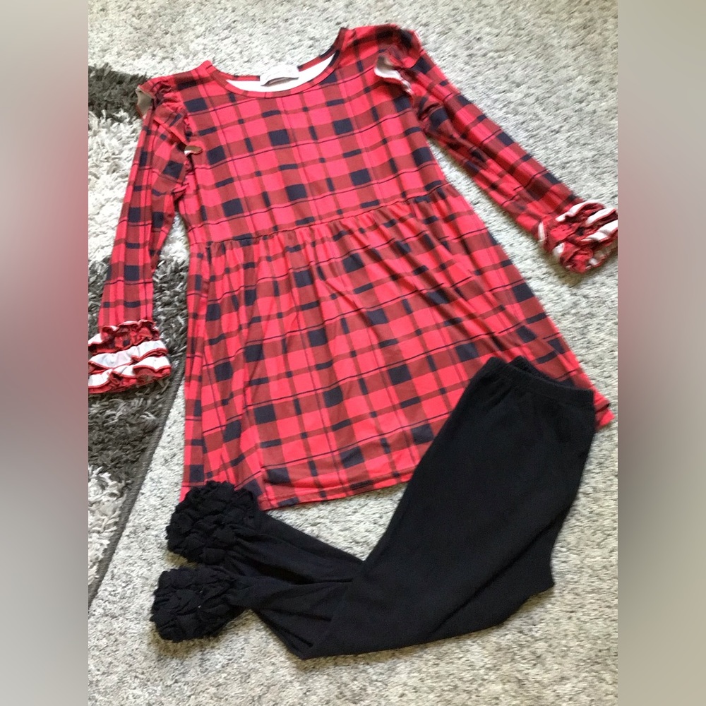 Adorable Sweetness girls red black plaid outfit size 8